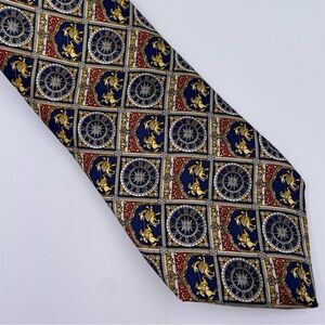 Museum Artifacts Elegant Navy and Gold Men's Tie clock and knight motif Silk